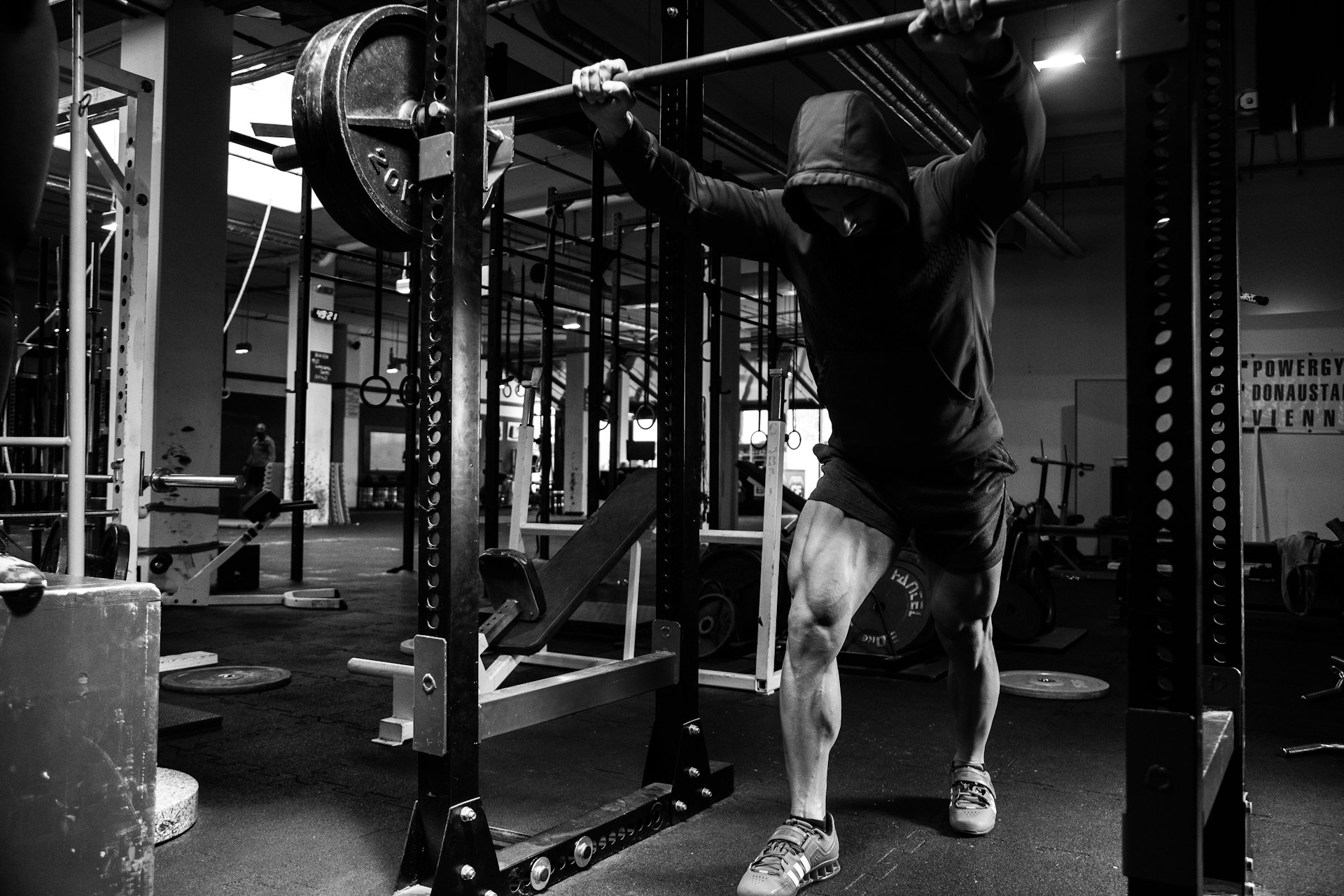 Heavy compound lifting, black and white